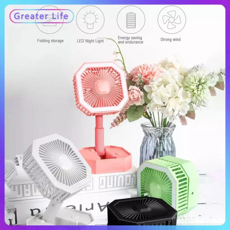 Portable Folding Fan, Desktop Fan Retractable Adjustable Table Cooling Plastic Fan